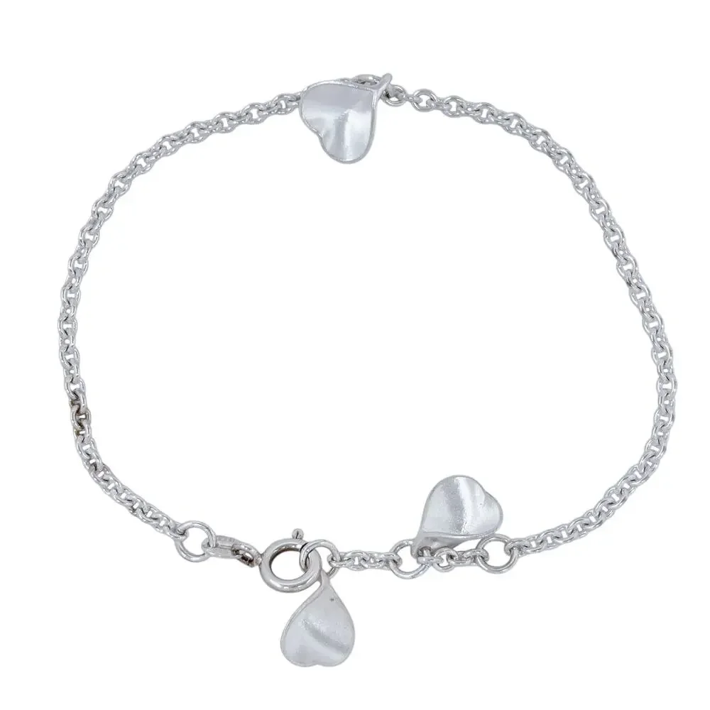 Vintage Sterling Silver 925 Heart Charm Bracelet 7.25